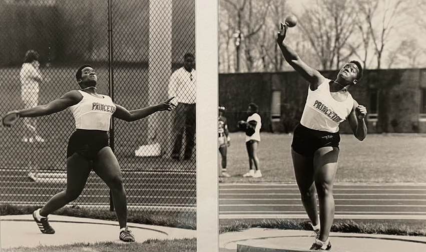 Qualifying for World Championships shot put event during her senior year at Princeton.